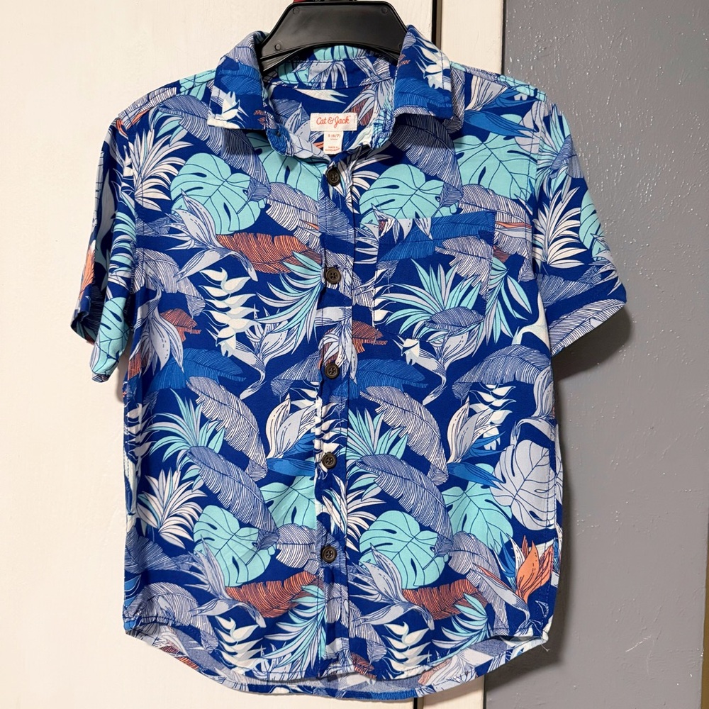 Cat & Jack Tropical Blue Leaf Kids Shirt